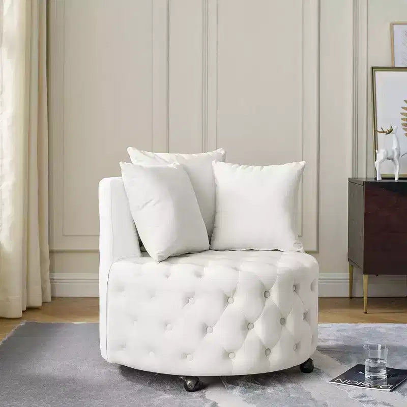 Fauteuil pivotant de salon en velours, avec capitonnage et roulettes mobiles, incluant 3 oreillers, noir
