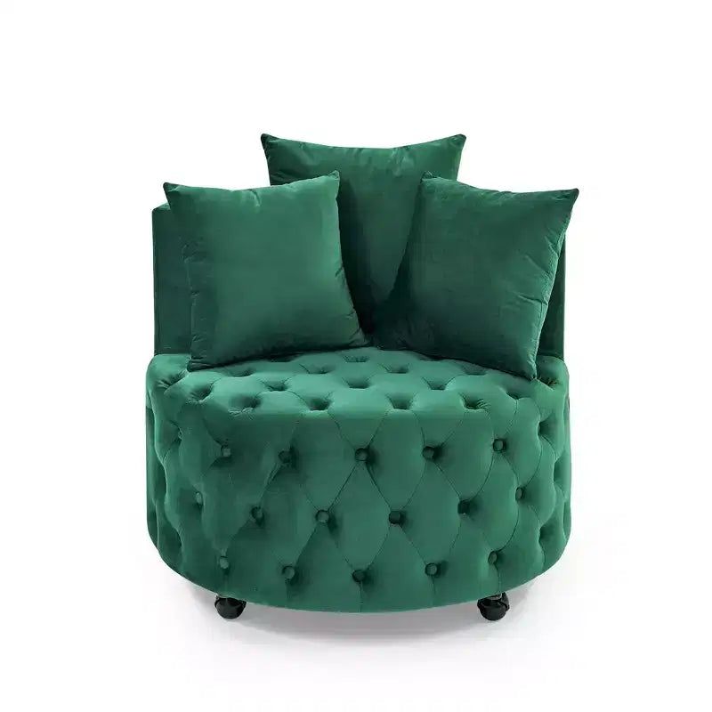 Fauteuil pivotant de salon en velours, avec capitonnage et roulettes mobiles, incluant 3 oreillers, noir