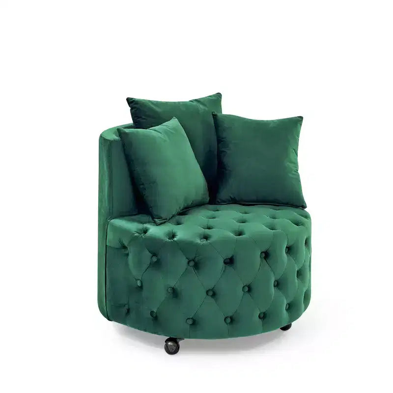 Fauteuil pivotant de salon en velours, avec capitonnage et roulettes mobiles, incluant 3 oreillers, noir