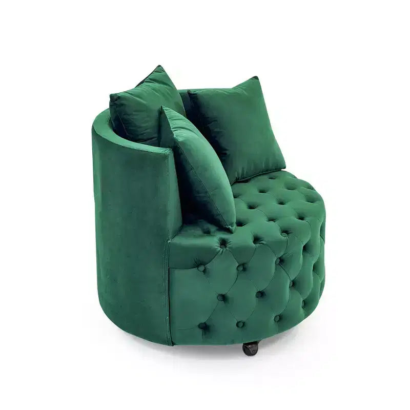 Fauteuil pivotant de salon en velours, avec capitonnage et roulettes mobiles, incluant 3 oreillers, noir