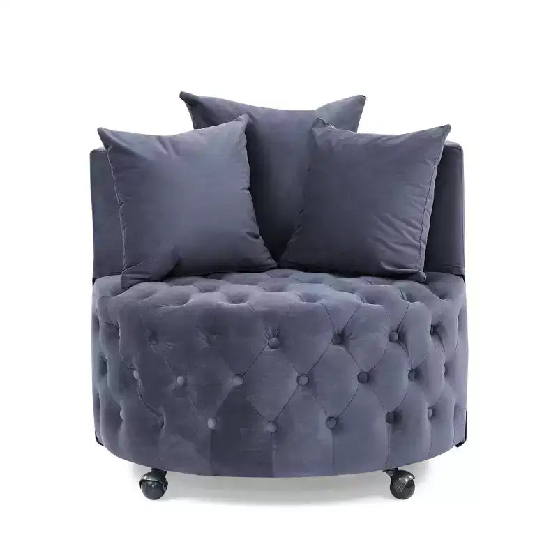 Fauteuil pivotant de salon en velours, avec capitonnage et roulettes mobiles, incluant 3 oreillers, noir