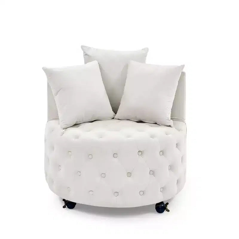 Fauteuil pivotant de salon en velours, avec capitonnage et roulettes mobiles, incluant 3 oreillers, noir