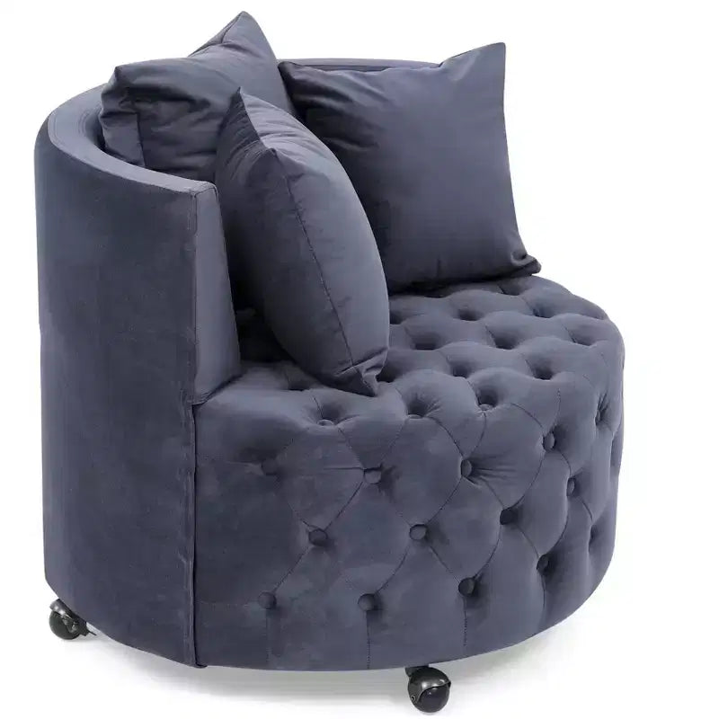 Fauteuil pivotant de salon en velours, avec capitonnage et roulettes mobiles, incluant 3 oreillers, noir