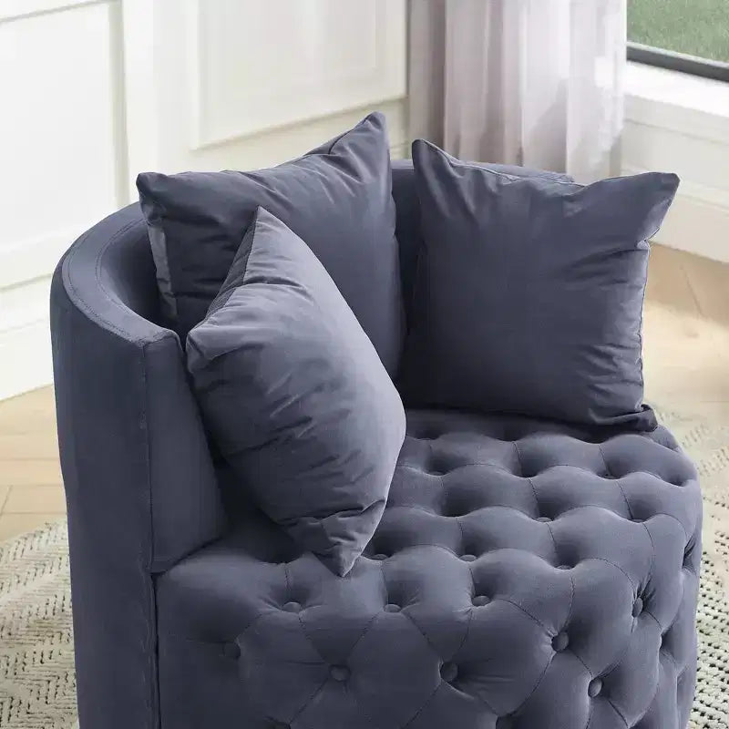 Fauteuil pivotant de salon en velours, avec capitonnage et roulettes mobiles, incluant 3 oreillers, noir