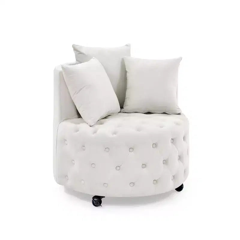 Fauteuil pivotant de salon en velours, avec capitonnage et roulettes mobiles, incluant 3 oreillers, noir