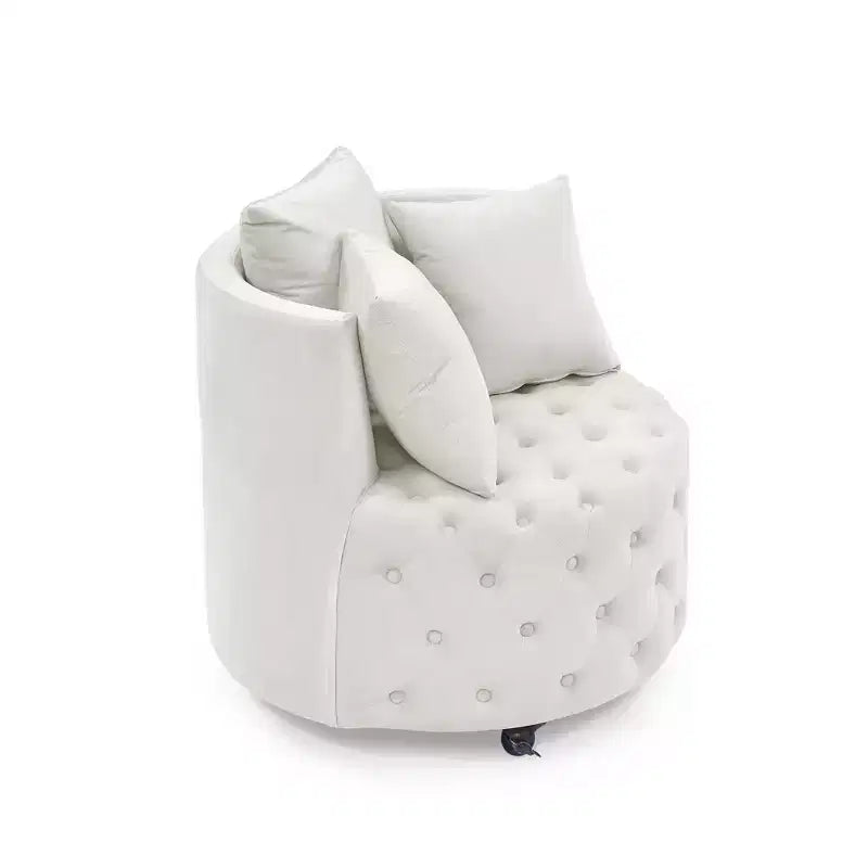 Fauteuil pivotant de salon en velours, avec capitonnage et roulettes mobiles, incluant 3 oreillers, noir