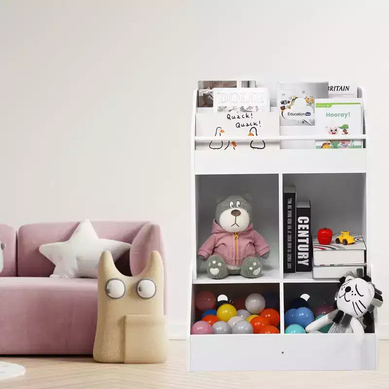 Bibliothèque et rangement de jouets pour enfants, Organisateur d'étagères en bois pour tout-petits, Rangement de salle de jeux, Meuble de rangement pour enfants, Organisateur d'étagères blanc