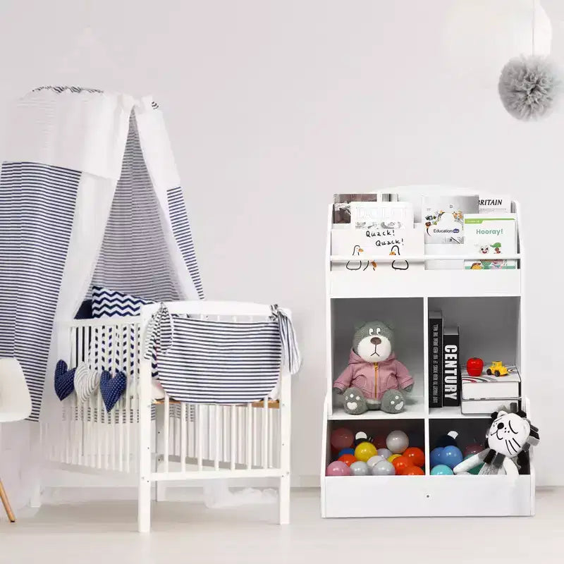 Bibliothèque et rangement de jouets pour enfants, Organisateur d'étagères en bois pour tout-petits, Rangement de salle de jeux, Meuble de rangement pour enfants, Organisateur d'étagères blanc