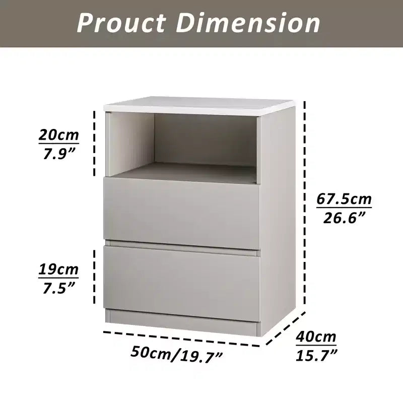 ATJafurn Armoire Grise Autoportante, Table de Chevet avec 2 Tiroirs pour Salon, Chambre à Coucher