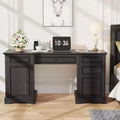 Dyonery 60 Rustic Executive Office Desk with Drawers and File Cabinet Embossed Texture Wood Home Office Desk,Workspace for Work Study Writing