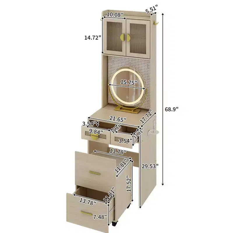 Ensemble de coiffeuse Karl avec lumières LED et prises de courant