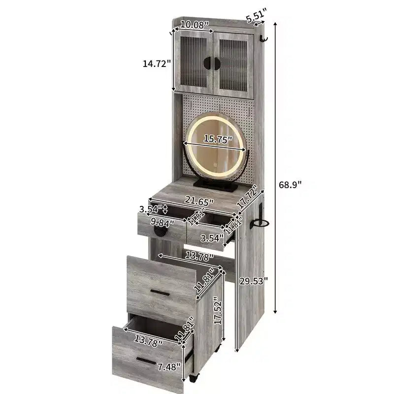 Ensemble de coiffeuse Karl avec lumières LED et prises de courant