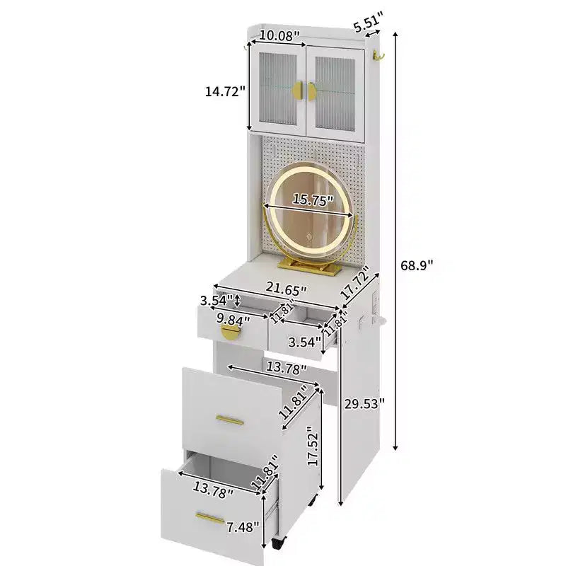 Ensemble de coiffeuse Karl avec lumières LED et prises de courant