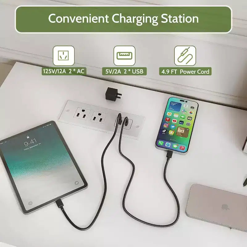 Coiffeuse Dyoney 9 tiroirs avec prise de courant et lumières LED, meuble de rangement spacieux, station de recharge