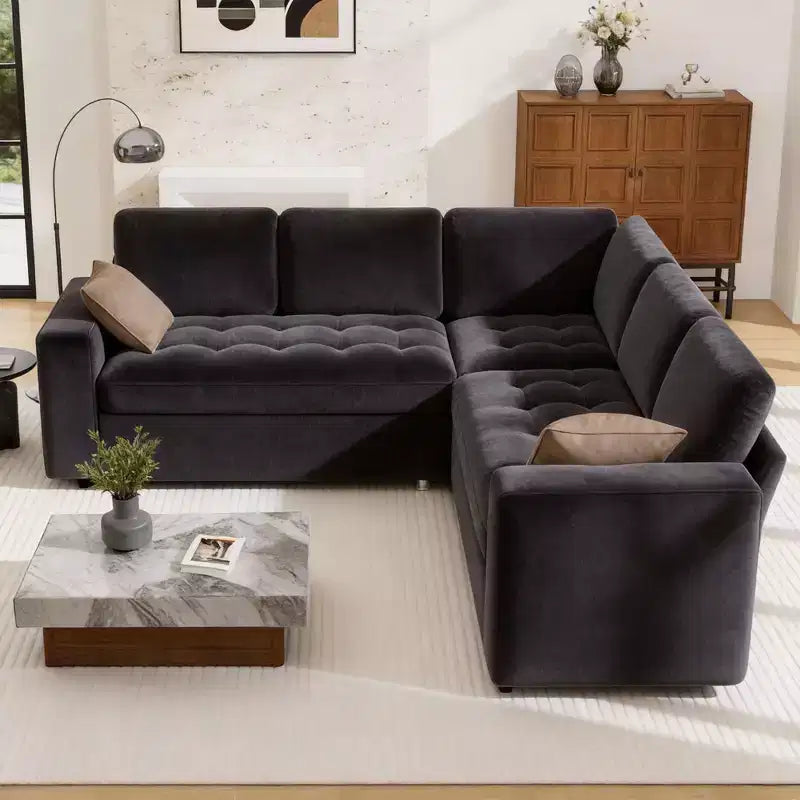 Canapé superposé modulaire Dyonery avec lit gigogne, canapé modulaire combiné 5 places en L, dossier réglable/siège de rangement, assemblage sans outils