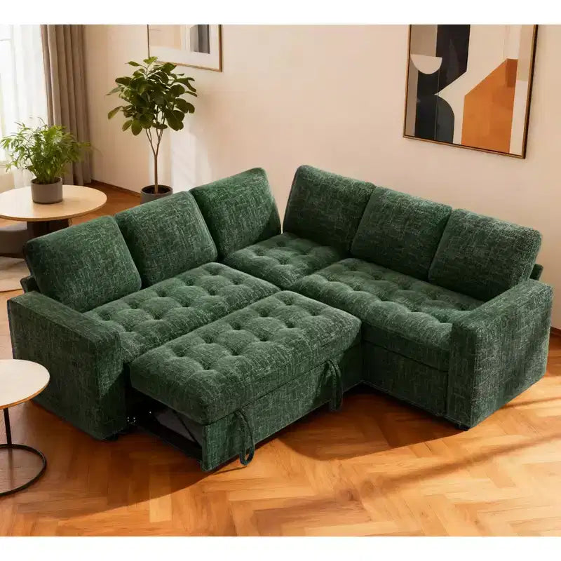 Canapé superposé modulaire Dyonery avec lit gigogne, canapé modulaire combiné 5 places en L, dossier réglable/siège de rangement, assemblage sans outils