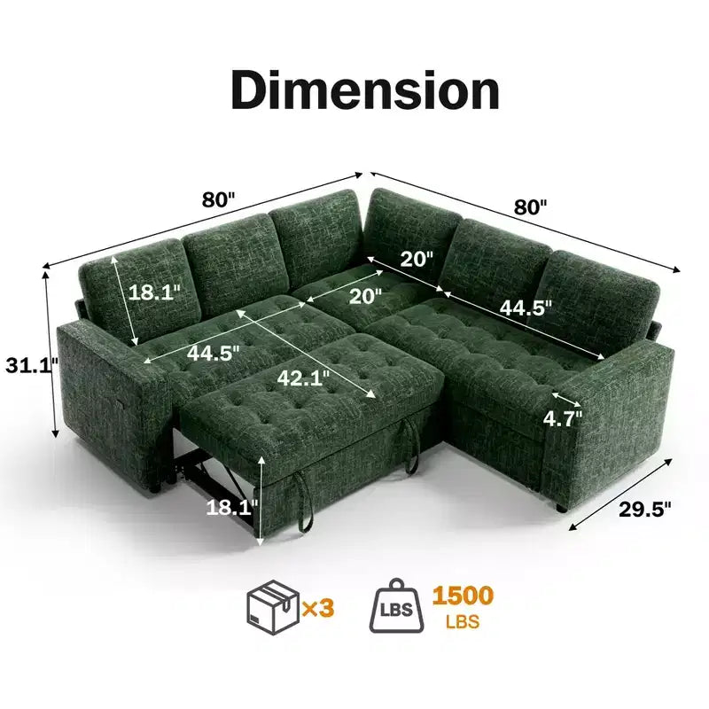 Canapé superposé modulaire Dyonery avec lit gigogne, canapé modulaire combiné 5 places en L, dossier réglable/siège de rangement, assemblage sans outils