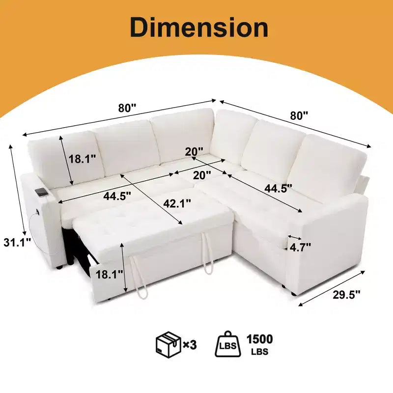 Canapé superposé modulaire Dyonery avec lit gigogne, canapé modulaire combiné 5 places en L, dossier réglable/siège de rangement, assemblage sans outils