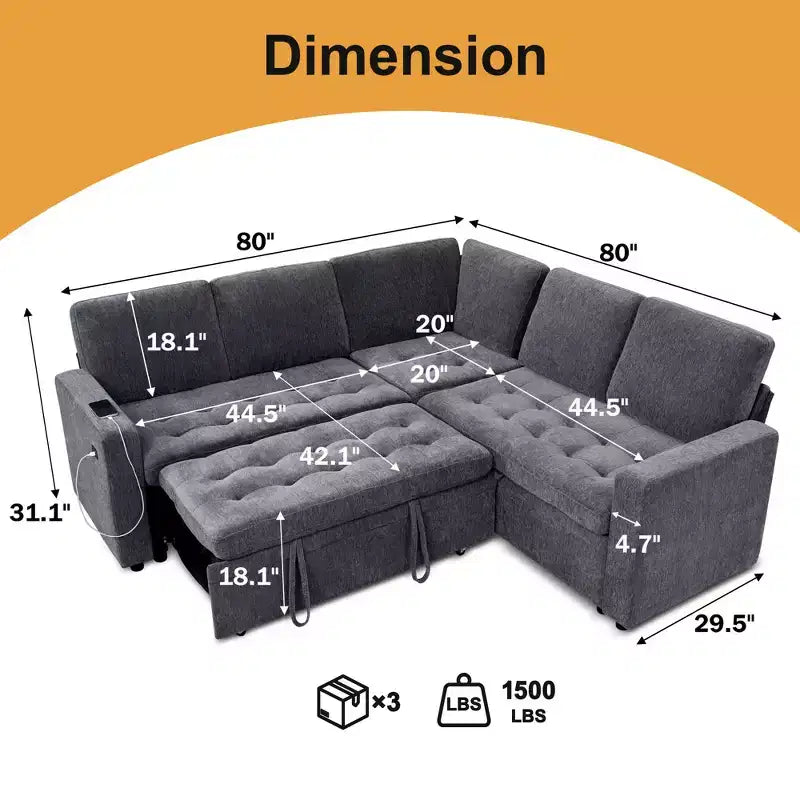 Canapé superposé modulaire Dyonery avec lit gigogne, canapé modulaire combiné 5 places en L, dossier réglable/siège de rangement, assemblage sans outils