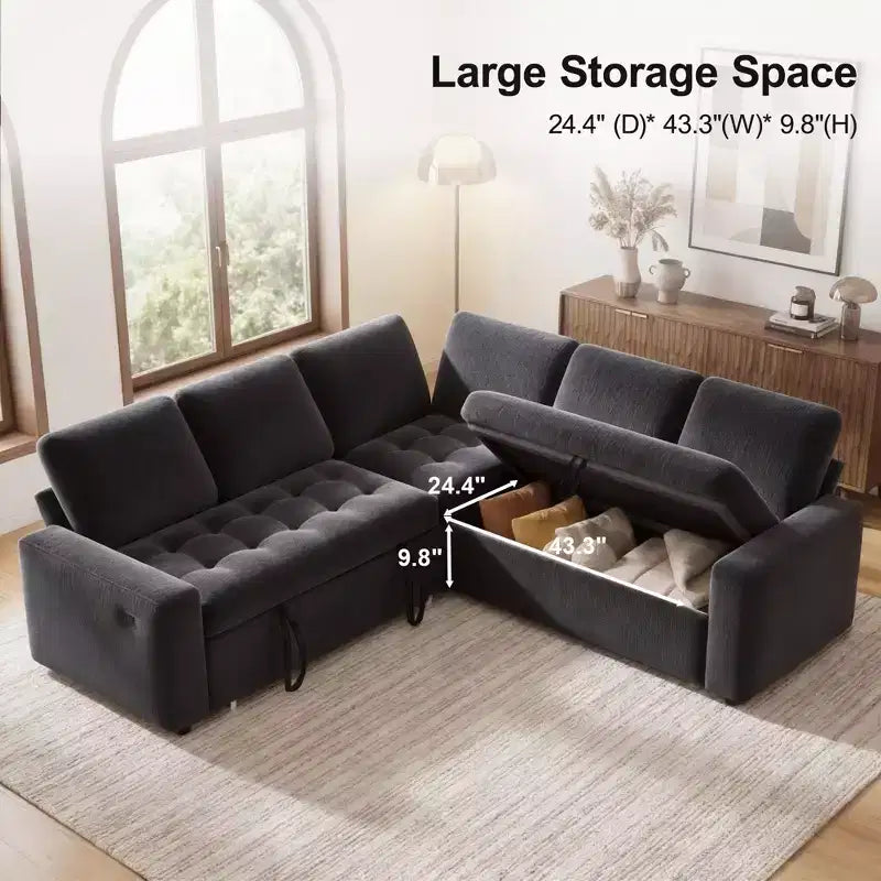 Canapé superposé modulaire Dyonery avec lit gigogne, canapé modulaire combiné 5 places en L, dossier réglable/siège de rangement, assemblage sans outils