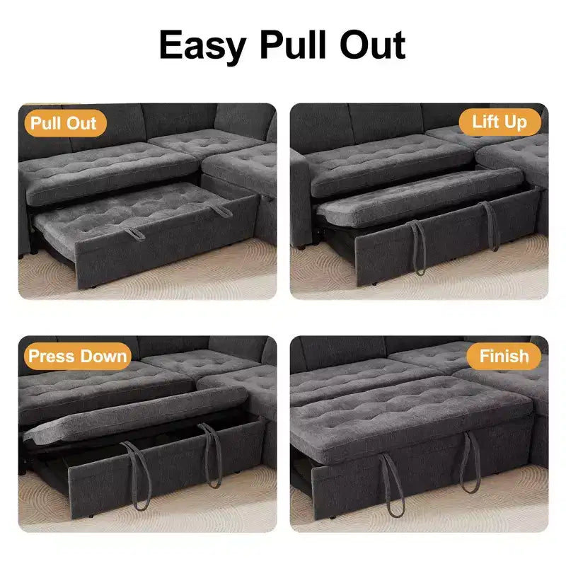 Canapé superposé modulaire Dyonery avec lit gigogne, canapé modulaire combiné 5 places en L, dossier réglable/siège de rangement, assemblage sans outils