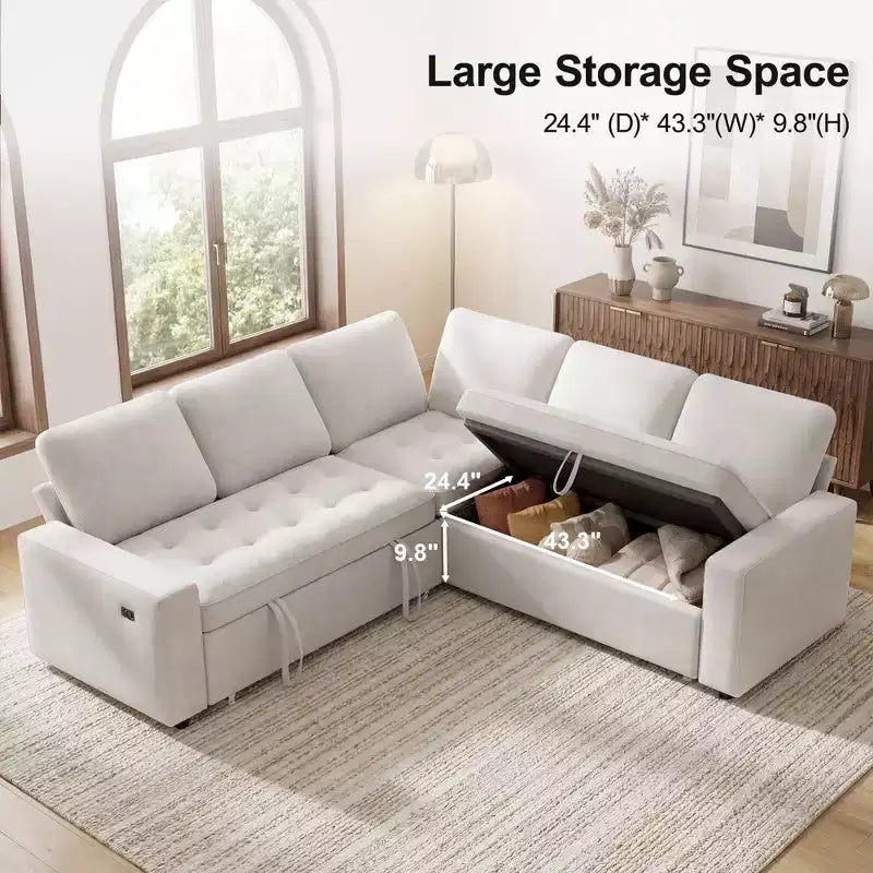 Canapé superposé modulaire Dyonery avec lit gigogne, canapé modulaire combiné 5 places en L, dossier réglable/siège de rangement, assemblage sans outils