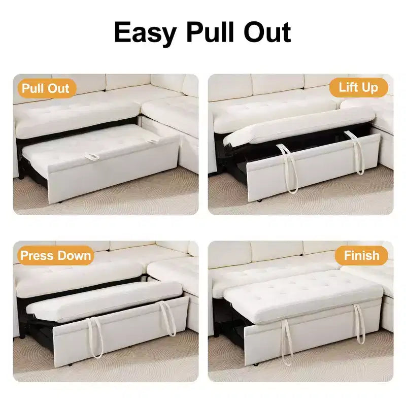 Canapé superposé modulaire Dyonery avec lit gigogne, canapé modulaire combiné 5 places en L, dossier réglable/siège de rangement, assemblage sans outils