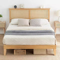 Rattan Bed Frame with Natural Rattan Headboard, Queen Bed Frame with LED Lights, Rattan Queen Bed Frame with Headboard