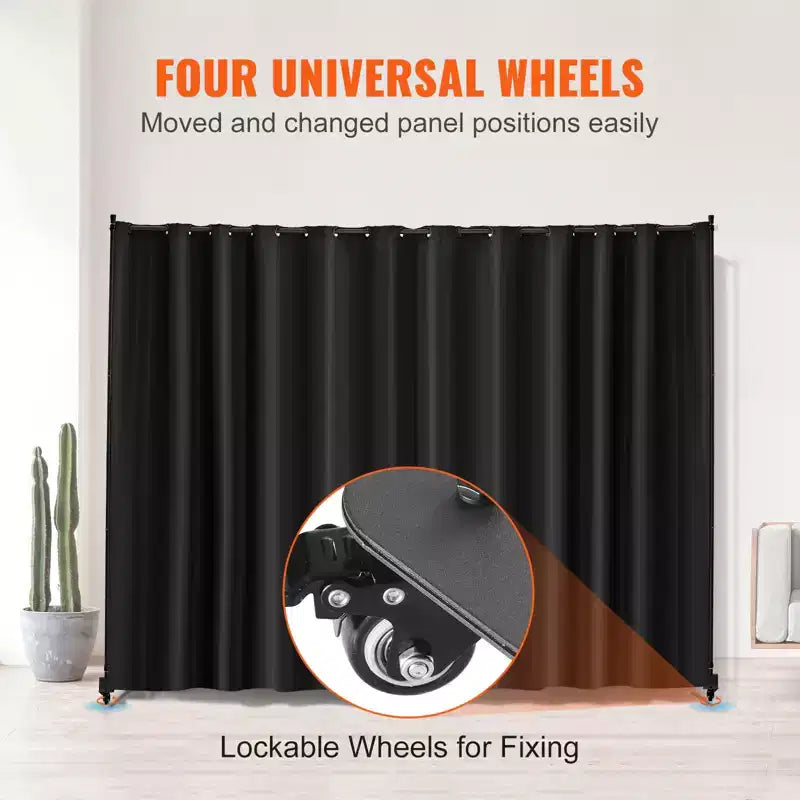 Séparateur de pièce VEVOR, Cloison mobile à roulettes, Support de rideau, Paravent autoportant pour bureau, Noir