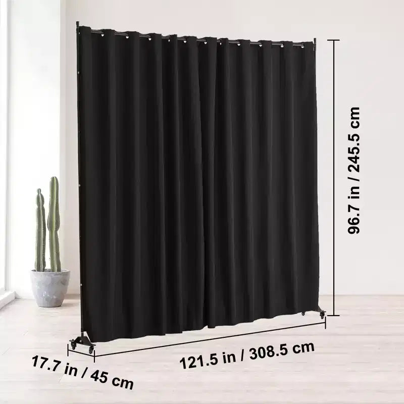 Séparateur de pièce VEVOR, Cloison mobile à roulettes, Support de rideau, Paravent autoportant pour bureau, Noir