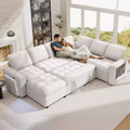 Dyonery 7-Seat Modular Sectional Sleeper Sofa with Pull-Out Bed, Reclining Backrest, USB Ports, Table, LED Lights & Storage Seats