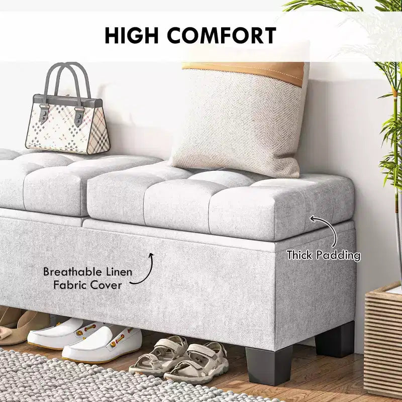 Banc de rangement ottoman Okak moderne à boutons touffetés, avec ouverture par le haut, capitonné, pour chambre à coucher ou entrée