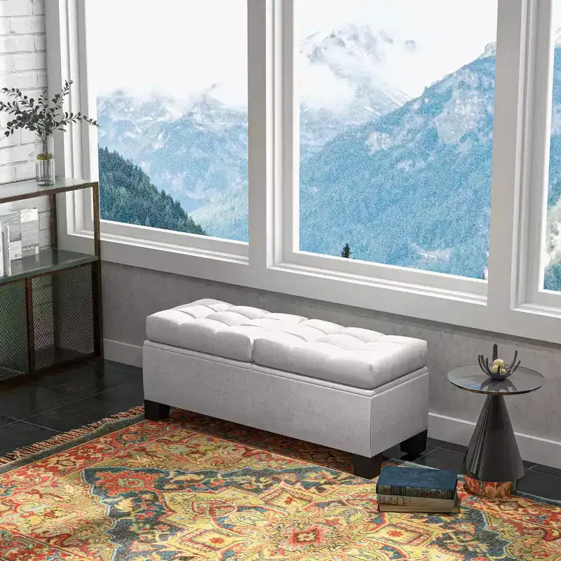Banc de rangement ottoman Okak moderne à boutons touffetés, avec ouverture par le haut, capitonné, pour chambre à coucher ou entrée