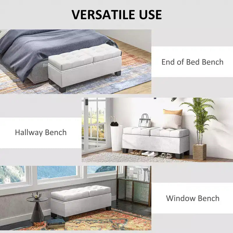 Banc de rangement ottoman Okak moderne à boutons touffetés, avec ouverture par le haut, capitonné, pour chambre à coucher ou entrée
