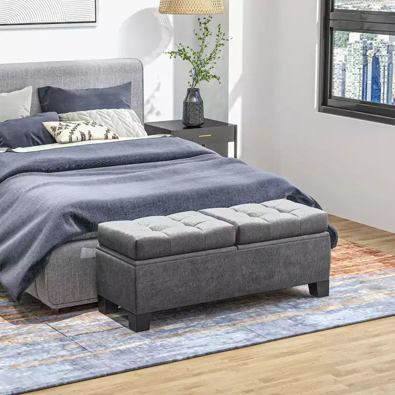 Banc de rangement ottoman Okak moderne à boutons touffetés, avec ouverture par le haut, capitonné, pour chambre à coucher ou entrée