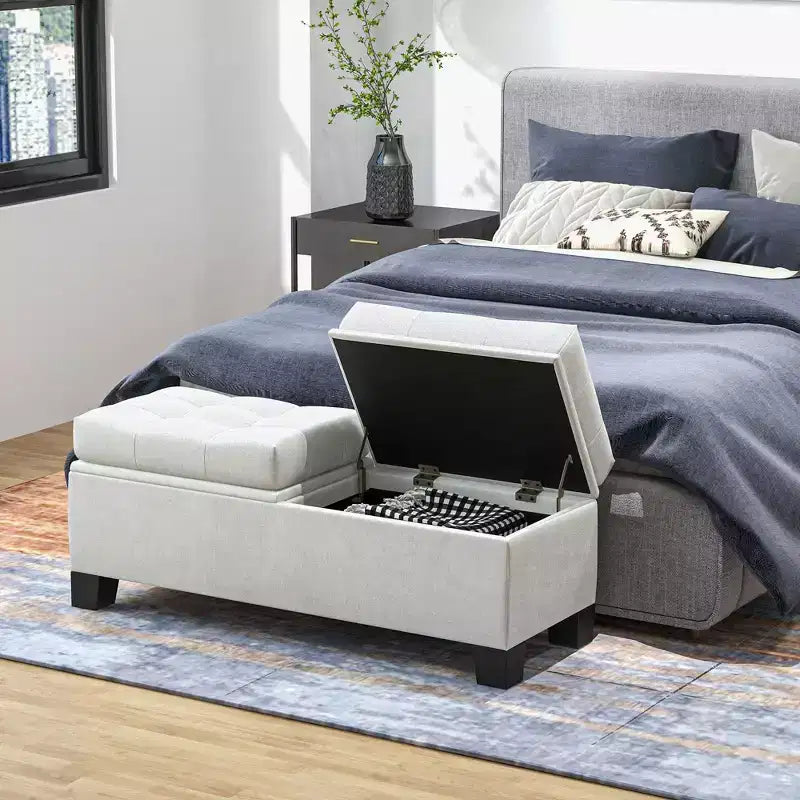 Okak Modern Pull-Open Top Button Tufted Ottoman Bench with Storage,Upholstered Storage Ottoman for Bedroom,Entrance