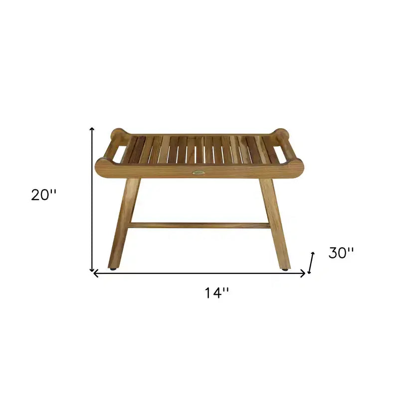 Banc de douche rectangulaire HomeRoots en teck avec poignées et finition naturelle