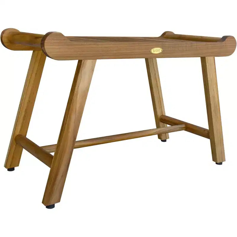 Banc de douche rectangulaire HomeRoots en teck avec poignées et finition naturelle