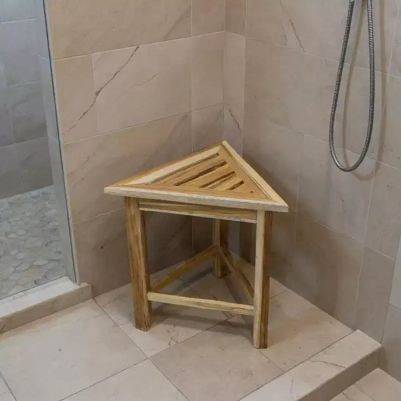 HomeRoots 15 Banc de douche d'angle en teck marron