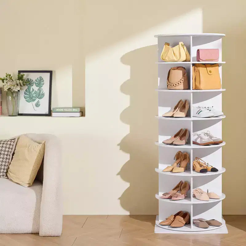 Étagère à chaussures rotative VEVOR à 7 niveaux, présentoir à chaussures pivotant à 360°, carrousel rond de rangement pour chaussures, organiseur de chaussures Lazy Susan, blanc