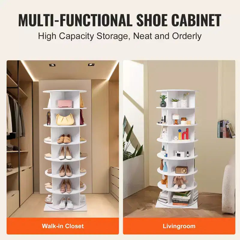 Étagère à chaussures rotative VEVOR à 7 niveaux, présentoir à chaussures pivotant à 360°, carrousel rond de rangement pour chaussures, organiseur de chaussures Lazy Susan, blanc