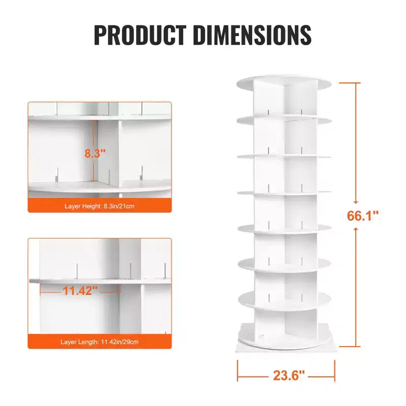Étagère à chaussures rotative VEVOR à 7 niveaux, présentoir à chaussures pivotant à 360°, carrousel rond de rangement pour chaussures, organiseur de chaussures Lazy Susan, blanc