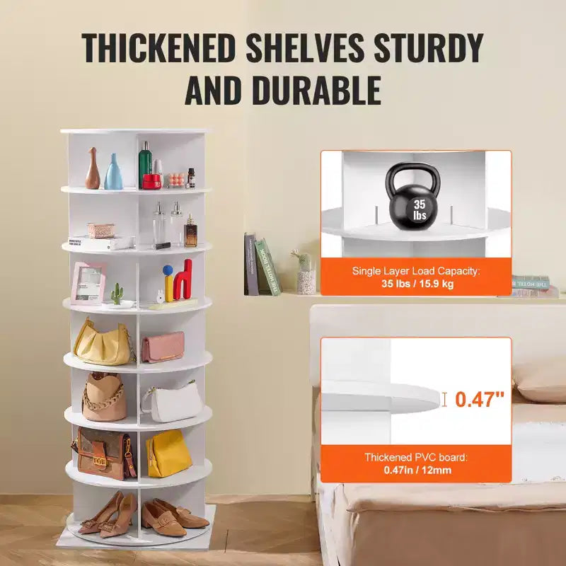 Étagère à chaussures rotative VEVOR à 7 niveaux, présentoir à chaussures pivotant à 360°, carrousel rond de rangement pour chaussures, organiseur de chaussures Lazy Susan, blanc