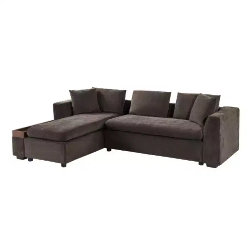 Canapé d'angle moderne en tissu chenille Merax en forme de L avec compartiment de rangement en bois et coussins décoratifs
