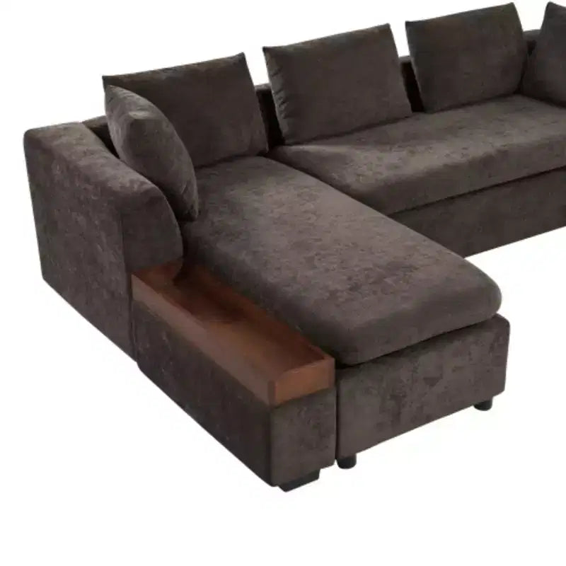Canapé d'angle moderne en tissu chenille Merax en forme de L avec compartiment de rangement en bois et coussins décoratifs