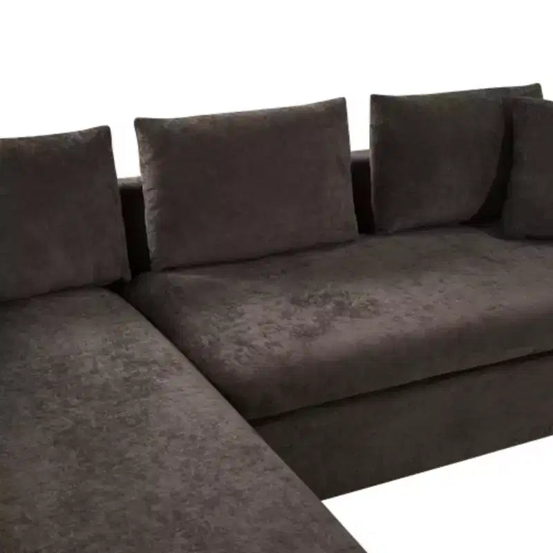 Canapé d'angle moderne en tissu chenille Merax en forme de L avec compartiment de rangement en bois et coussins décoratifs