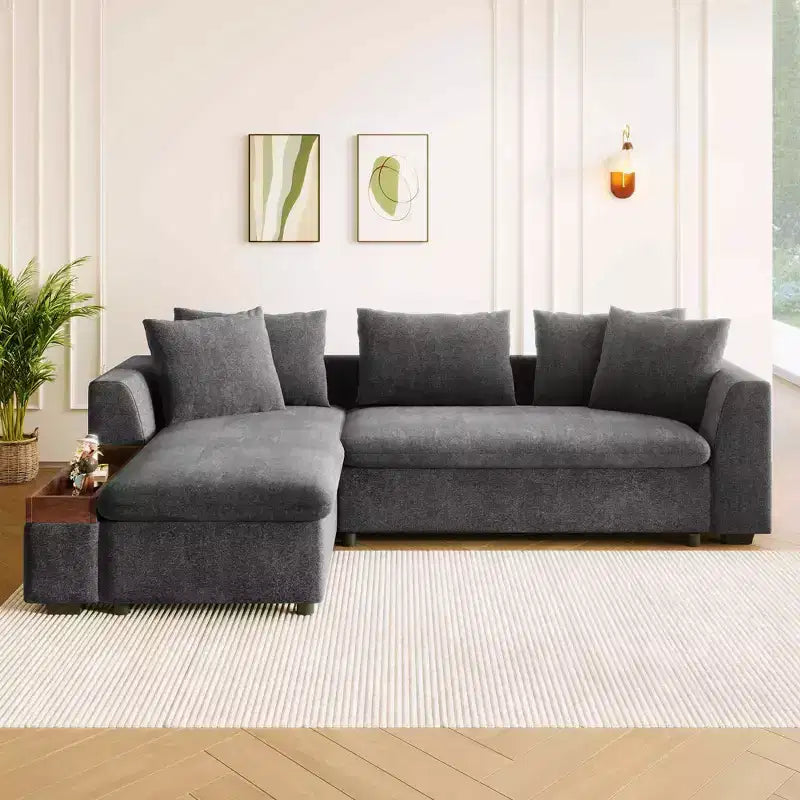 Canapé d'angle moderne en tissu chenille Merax en forme de L avec compartiment de rangement en bois et coussins décoratifs