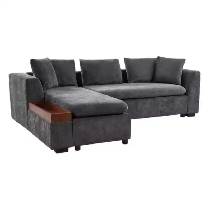 Canapé d'angle moderne en tissu chenille Merax en forme de L avec compartiment de rangement en bois et coussins décoratifs