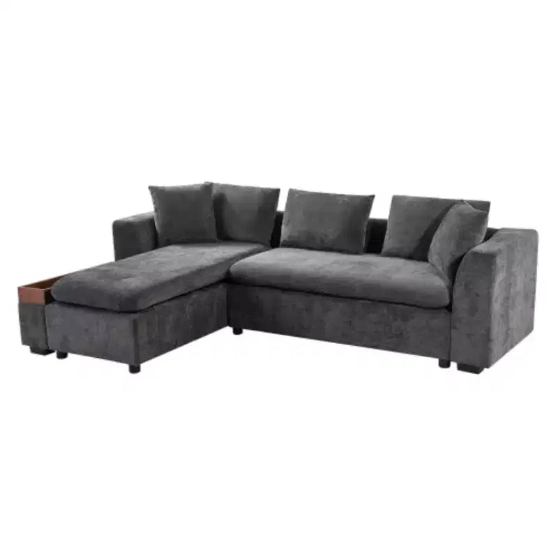Canapé d'angle moderne en tissu chenille Merax en forme de L avec compartiment de rangement en bois et coussins décoratifs