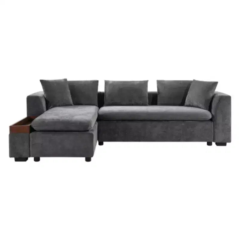 Canapé d'angle moderne en tissu chenille Merax en forme de L avec compartiment de rangement en bois et coussins décoratifs